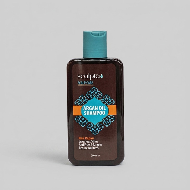 شامپو موی سر اسکالپیا مدل argan oil حجم 200 میلی‌لیتر، ترمیم‌کننده، تقویت‌کننده، مغذی، جلوگیری از وز شدن مو، مناسب انواع مو به ویژه خشک، آسیب دیده و رنگ شده