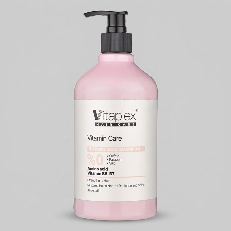 شامپو مو ویتاپلکس مدل Vitamin Care 01 حجم 500 میلیلیتر مناسب موهای خشک و معمولی، نرمکننده، مرطوبکننده، تقویتکننده، ترمیمکننده، براقکننده و ضد وز