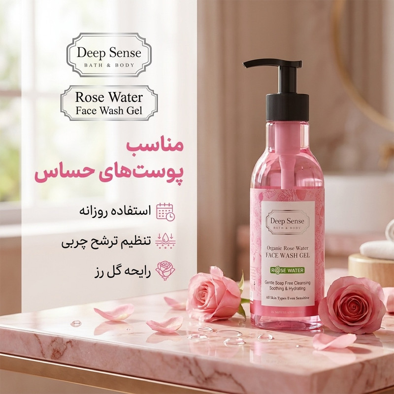 ژل شستشوی صورت دیپ سنس مدل Rose Water مناسب پوست های حساس حجم 250 میلیلیتر