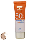کرم ضد آفتاب رنگی ساین اسکین، SPF 50، مدل Syn Shield، مناسب پوستهای آکنهدار و چرب با حجم 50 میلیلیتر، ضد آب، مرطوبکننده، محافظتکننده در برابر اشعههای UVA و UVB، ضد لک و پیری، ویتامینهای C و E، با ماندگاری 2 ساعته