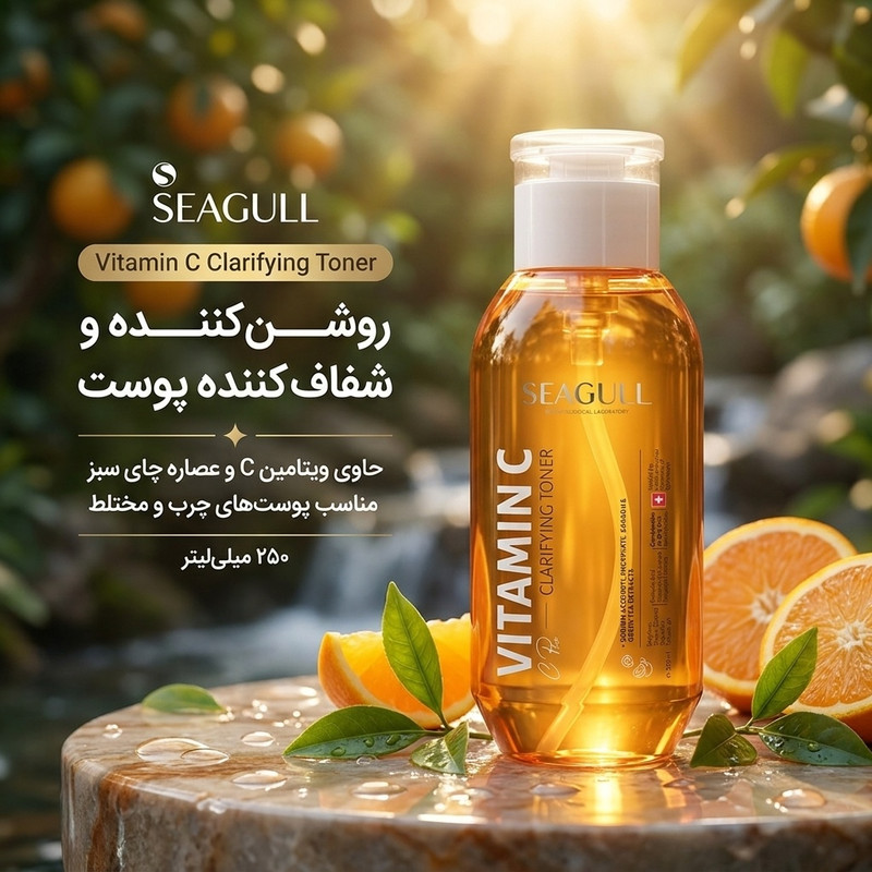 تونر روشن کننده صورت سی گل مدل vitamin C مناسب پوست های چرب و مختلط حجم 250 میلی لیتر