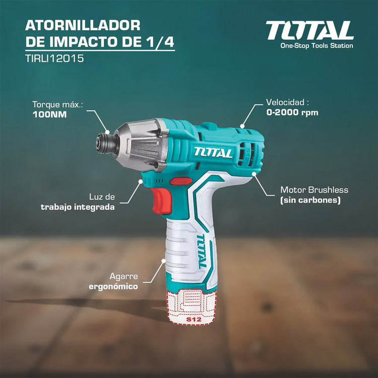 پیچ گوشتی شارژی ضربه ای 12 ولت توتال مدل TIRLI12015