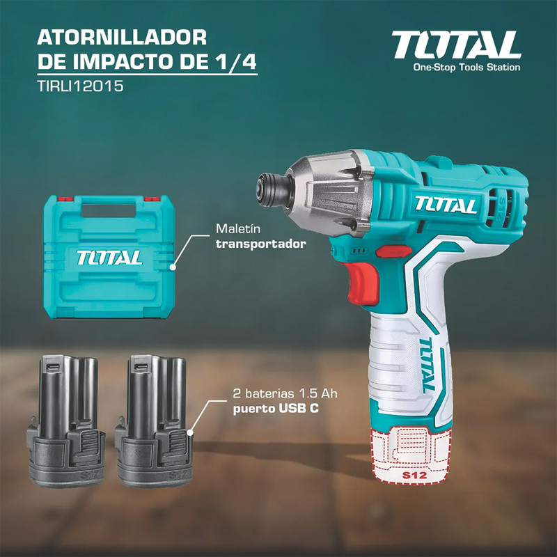 پیچ گوشتی شارژی ضربه ای 12 ولت توتال مدل TIRLI12015