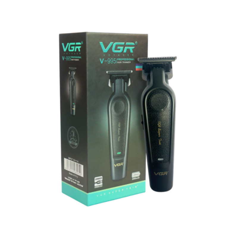 ماشین اصلاح موی سر و صورت وی جی آر مدل V-995 با تیغه کربن استیل، باتری لیتیوم یون 2000 میلیآمپر ساعت، شارژ USB، قابلیت تنظیم سرعت و طراحی ارگونومیک و سبک