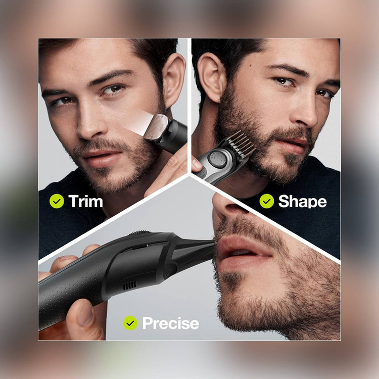 ماشین اصلاح صورت و بدن شارژی براون مدل BT7350 ضدآب با فناوری AutoSense، تیغههای خودتیزشونده استیل ضدزنگ، باتری لیتیومیون با 100 دقیقه کارکرد، شارژ سریع و تنظیم اصلاح با 39 شماره نیممیلیمتری