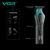 ماشین اصلاح موی سر و صورت وی جی ار مدل V-997 با موتور 11000 دور در دقیقه، باتری لیتیوم یونی 2500 میلیآمپر ساعت، تیغه سرامیک ضد التهاب، قابلیت تنظیم سرعت و نمایشگر میزان شارژ