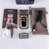 ماشین اصلاح موی صورت وی جی ار مدل V-337 با تیغه کربن استیل، عملکرد توربو، قابلیت تنظیم سرعت، استفاده خشک و مرطوب، اصلاح با شماره صفر، باتری لیتیومی 800 میلیآمپر، شارژ با کابل USB، نمایشگر میزان شارژ و سرعت موتور، دارای تیغه اضافی تریمر