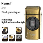 ماشین اصلاح موی صورت شارژی کیمی مدل KM-T397 با تیغه استیل ضد زنگ، ضد التهاب، قابلیت اصلاح صفر و شانههای 3، 6، 9 و 12 میلیمتر، تنظیم سرعت در سه حالت، باتری لیتیوم یون با ظرفیت 1400 میلیآمپر ساعت، مقاوم در برابر آب و طراحی ارگونومیک