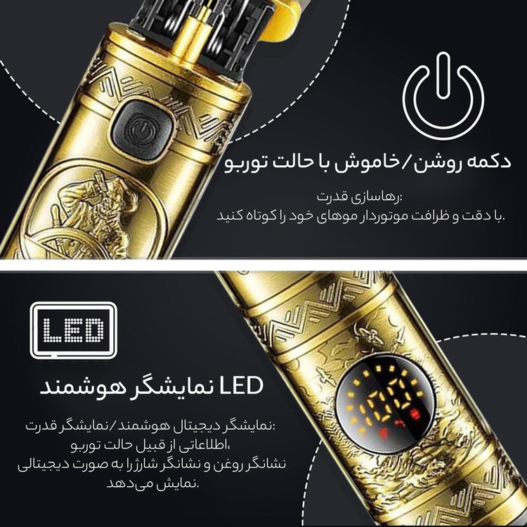 ماشین اصلاح موی صورت وی جی ار مدل V-097 با تیغه استیل ضد زنگ، موتور 6500 دور در دقیقه، قابلیت تنظیم سرعت، عملکرد توربو، نمایش وضعیت باتری و سه عدد شانه در سایزهای 1، 2 و 3 میلیمتر
