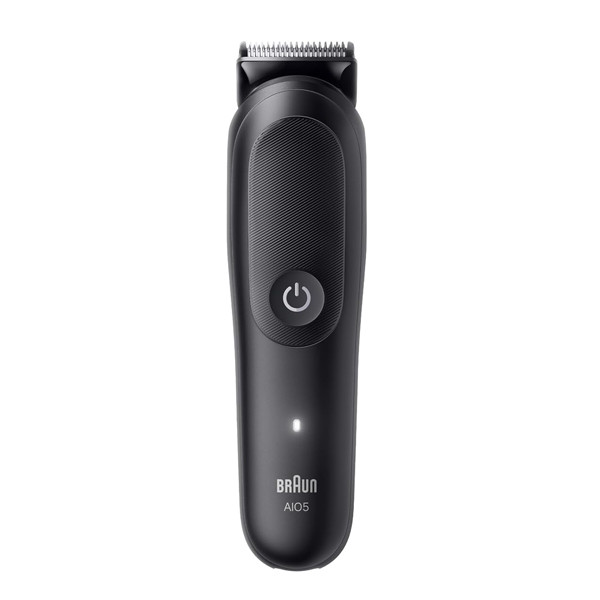 ماشین اصلاح موی صورت و بدن شارژی براون مدل AIO5540 با تیغه استیل پیشرفته، ضد آب، استفاده خشک و مرطوب، شارژ سریع 5 دقیقهای، مدت استفاده 120 دقیقه، شانه متحرک 0.5 تا 21 میلیمتر