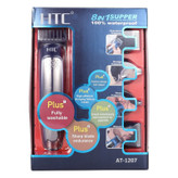 ست ماشین اصلاح موی صورت و بدن HTC مدل AT1207 با تیغه تیتانیوم پیشرفته، باتری لیتیوم یون، شارژ USB، طراحی ارگونومیک، شانه قابل تنظیم، مدت استفاده 60 دقیقه پس از شارژ 240 دقیقه