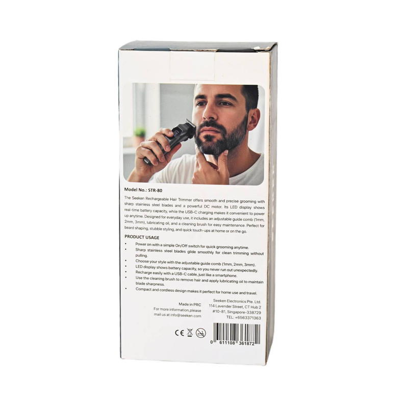 ماشین اصلاح موی سر و صورت شارژی حجمزن سیکن مدل seeken80 با تیغه استیل ضد زنگ، نمایشگر میزان شارژ و قابلیت استفاده با برق و باتری