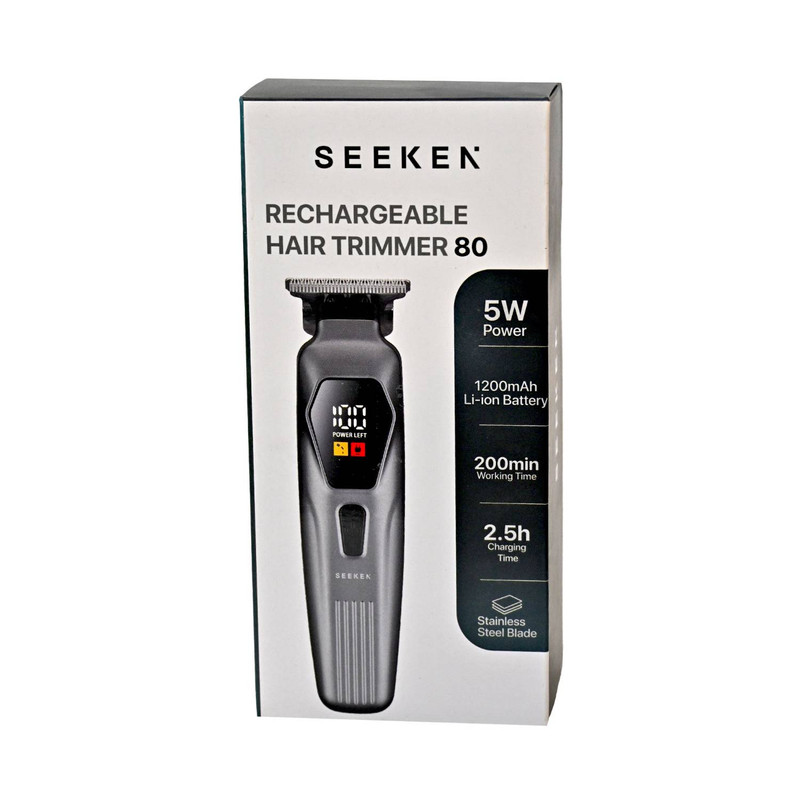 ماشین اصلاح موی سر و صورت شارژی حجمزن سیکن مدل seeken80 با تیغه استیل ضد زنگ، نمایشگر میزان شارژ و قابلیت استفاده با برق و باتری