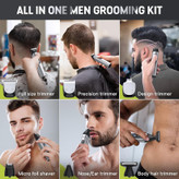 ماشین اصلاح موی سر و صورت برایتاپ مدل YH-7282 با تیغه استیل ضد زنگ، قابلیت تنظیم سرعت و طول اصلاح در 10 حالت، ضد آب با استاندارد IPX6، باتری قابل شارژ با نمایشگر LCD و عملکرد توربو، همراه 8 شانه متنوع و سری قابل تعویض برای اصلاح سر، صورت و بدن