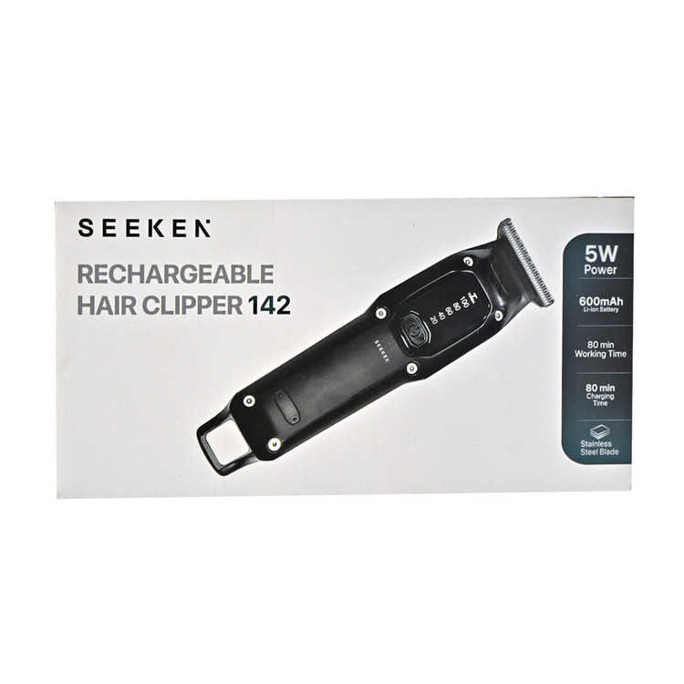 ماشین اصلاح موی سر و صورت حجم زن شارژی سیکن مدل seeken142 با تیغه استیل ضد زنگ، نمایشگر میزان شارژ و طراحی بدنه ارگونومیک