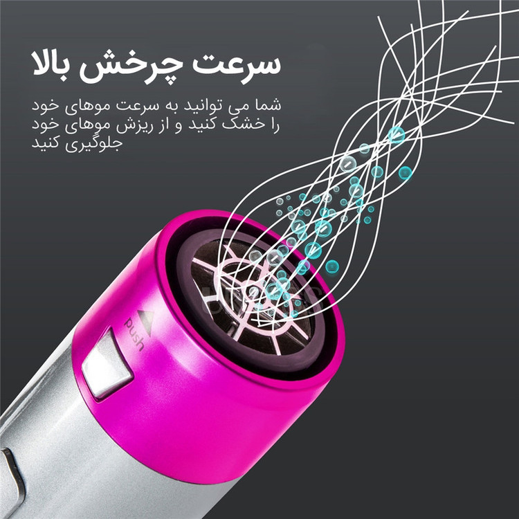 سشوار برسدار حالتدهنده مدل TP-5+1 با توان 5000 وات، موتور AC، تنظیم دما در سه حالت، دارای 5 سری برای فرکنندگی، صافکنندگی و حجمدهندگی، مناسب استفاده خانگی