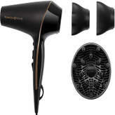 سشوار حرفهای 2400 وات رمینگتون مدل AC9140B Proluxe، موتور AC، وزن 300 گرم، دارای سری متمرکزکننده با ویژگی صافکنندگی، با قابلیت باد سرد، عملکرد توربو، فناوری تولید یون