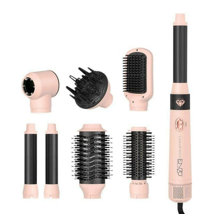سشوار برسدار حالتدهنده انزو پروفیشینال مدل EN-4133 pro 7in1 با توان 1500 وات، موتور BLDC، فناوری یون منفی، تنظیمات دما و سرعت سه حالته، سریهای قابل تعویض و المنت سرامیکی، مناسب حرفهای و آرایشگاهی