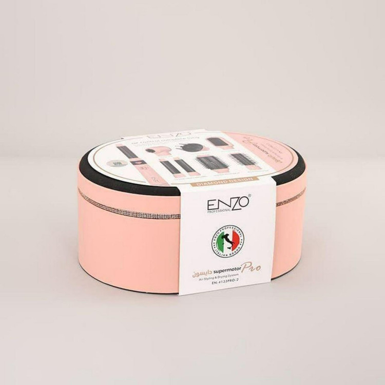 سشوار برسدار حالتدهنده انزو پروفیشینال مدل EN-4133 pro 7in1 با توان 1500 وات، موتور BLDC، فناوری یون منفی، تنظیمات دما و سرعت سه حالته، سریهای قابل تعویض و المنت سرامیکی، مناسب حرفهای و آرایشگاهی