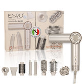 سشوار حرفهای برسدار انزو پروفیشینال مدل EN-6208 با توان 1500 وات، موتور BLDC، تنظیم دما و سرعت سه حالته، 8 سری متنوع برای حالتدهی، فرکردن، صاف کردن و حجمدهندگی، خشککنندگی قوی و کاهش وز مو