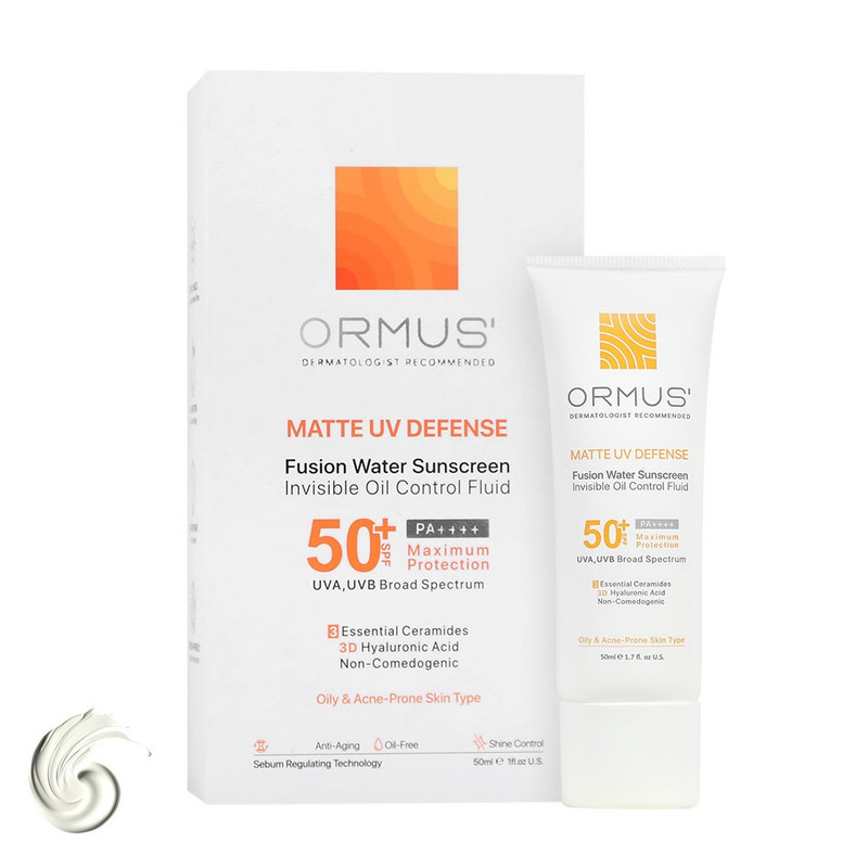 فلوئید ضد آفتاب مات دست، صورت، گردن اورموس +SPF 50 مدل Matte UV Defense محافظ UVA ،UVB و PA++++ مناسب برای پوست آکنهدار ، چرب حجم 50 میلیلیتر