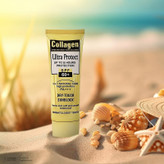 کرم ضد آفتاب بدون رنگ کلاژن، 60 SPF، مدل Ultra Protect، مناسب انواع پوست و حجم 130 میلیلیتر، محافظت کننده در برابر اشعه UVA و UVB، ضد آب، +++ PA، نرم کننده، روشن کننده پوست، مات کننده، با ماندگاری 2 ساعته