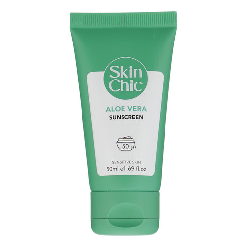 کرم ضد آفتاب بدون رنگ اسکین شیک SPF 50 مدل Aloe Vera مناسب پوستهای حساس حجم 50 میلیلیتر