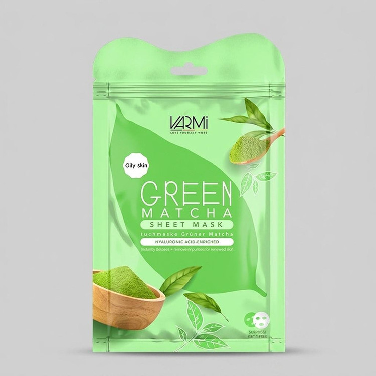 دبل شیت ماسک آبرسان صورت و گردن وارمی مدل گرین ماچا با حجم 25 میلیلیتر، کاهش دهنده چربی، روشنکننده، حاوی عصاره چای ماچا و ویتامینهای A، B1 و B12، بسته 2 عددی
