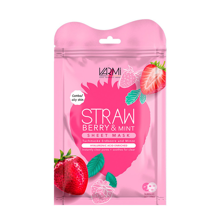 ماسک صورت آبرسان و مغذی وارمی مدل توت فرنگی و نعناع مناسب پوست چرب و مختلط بسته 2 عددی حجم 25 میلیلیتر کاهش دهنده چربی و لطافتبخش با ویتامینهای C، B1 و B12