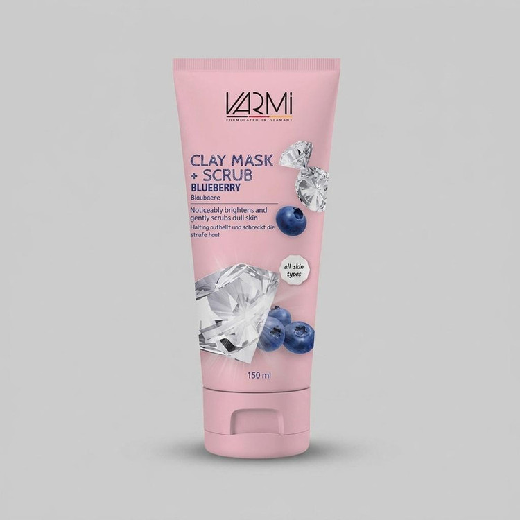 ماسک کرمی صورت و بدن وارمی مدل بلوبری 150 میلیلیتر با خاصیت آبرسانی، روشنکننده و پاکسازی عمقی منافذ، حاوی ویتامین C، کائولین و بنتونیت، مناسب انواع پوست و پوستهای خشک