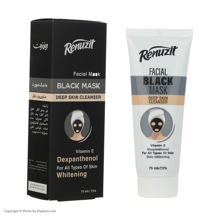 ماسک کرمی صورت و بدن رینوزیت مدل Black Deep حجم 75 میلیلیتر کوچککننده منافذ، روشنکننده، لایهبردار، تسکیندهنده و جوانکننده با ویتامین E، مناسب انواع پوست و استفاده روز و شب