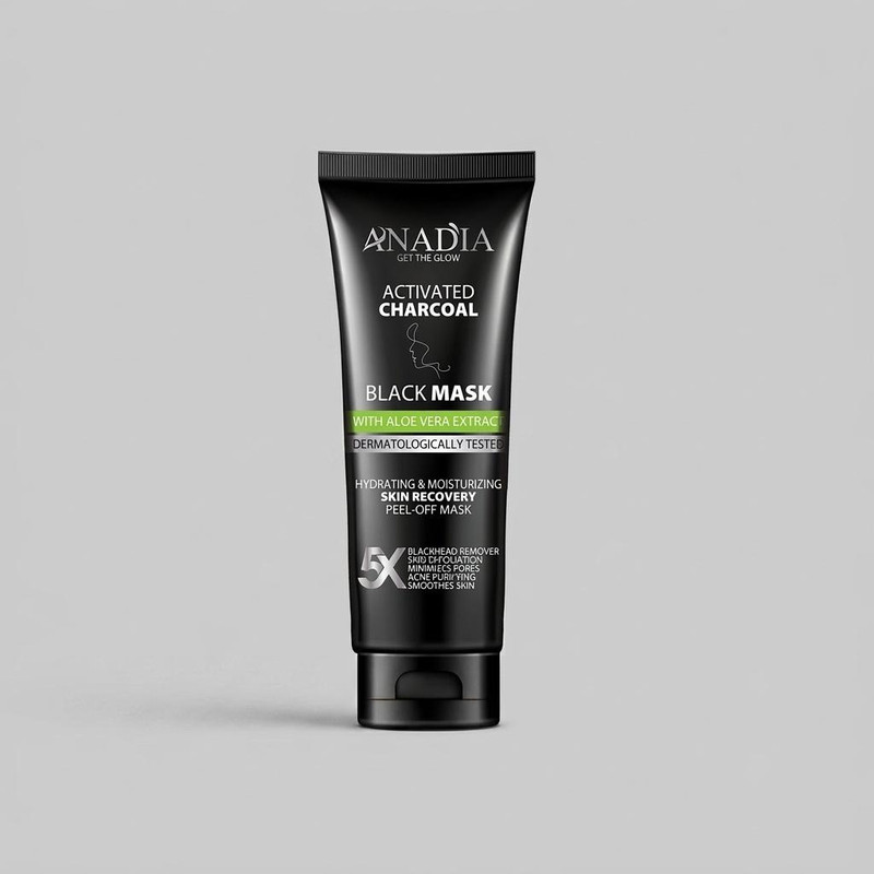 ماسک صورت زغال فعال انادیا مدل بلک حجم 100 میلی‌لیتر، لایه‌بردار، مرطوب‌کننده، ترمیم‌کننده، آبرسان، مناسب انواع پوست