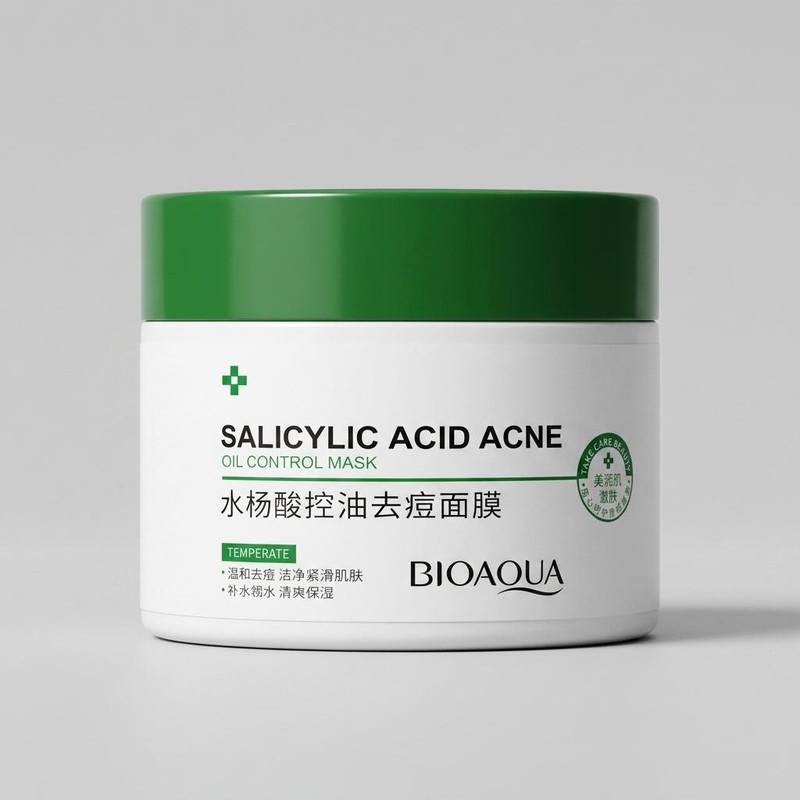 ماسک صورت بایو آکوا مدل SALICYLIC ACID ACNE حجم 120 میلیلیتر مرطوبکننده، کنترلکننده چربی، آبرسان، بستهکننده منافذ باز، روشنکننده و افزاینده استحکام پوست مناسب انواع پوست و ضد جوش