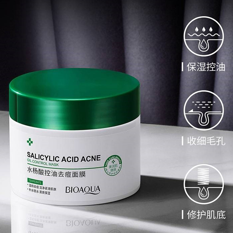 ماسک صورت بایو آکوا مدل SALICYLIC ACID ACNE حجم 120 میلیلیتر مرطوبکننده، کنترلکننده چربی، آبرسان، بستهکننده منافذ باز، روشنکننده و افزاینده استحکام پوست مناسب انواع پوست و ضد جوش