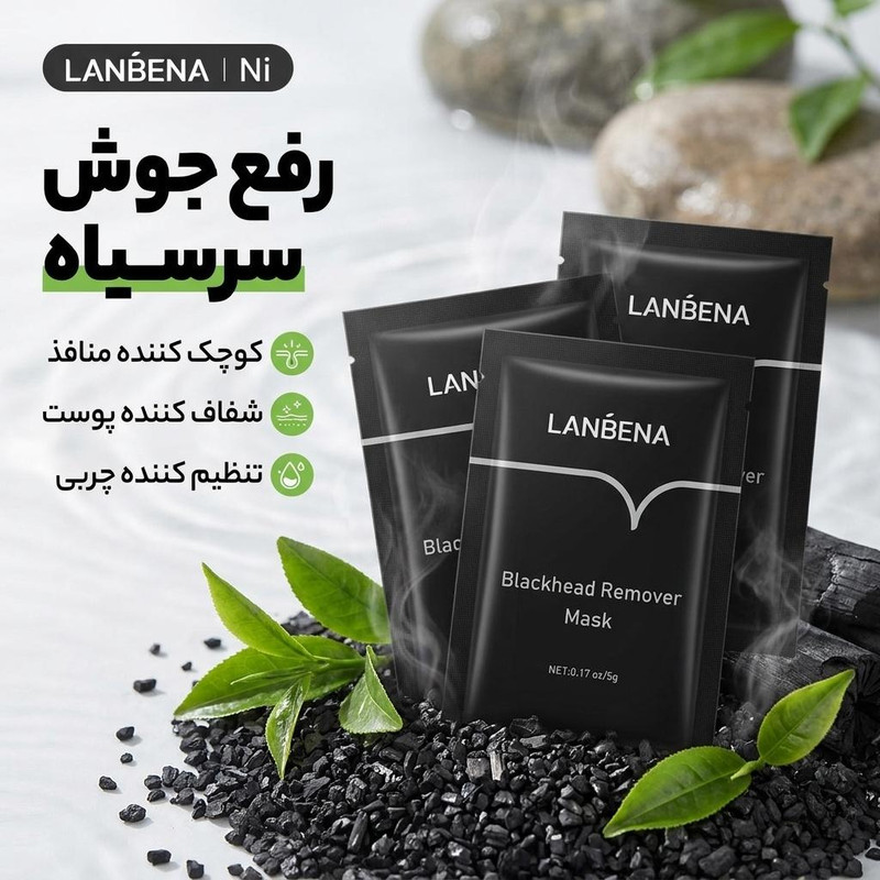 ماسک بینی لنبنا مدل Ni با وزن 5 گرم، رفع جوش سرسیاه، کوچک کننده منافذ باز، شفاف کننده، تنظیم کننده چربی، ضد آکنه و ضد جوش، مناسب انواع پوست، بسته 3 عددی