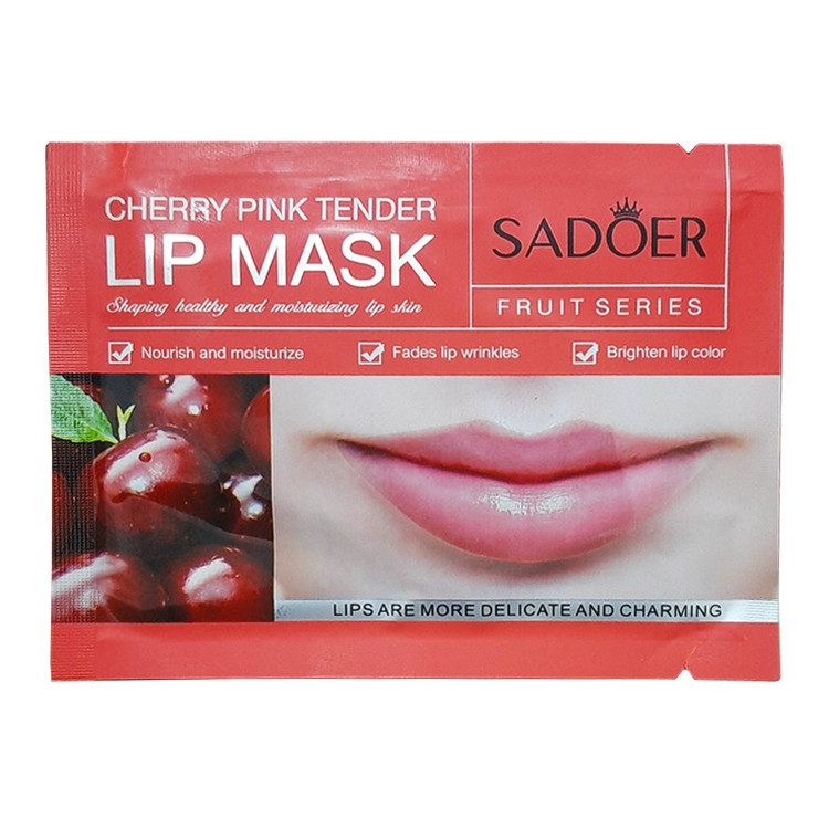 ماسک ورقهای لب سادور مدل CHERRY TENDER آبرسان، جوان کننده، روشن کننده، ضد چروک، نرمکننده، حاوی ویتامین و هیالورونیک اسید، مناسب انواع پوست، وزن 8 گرم