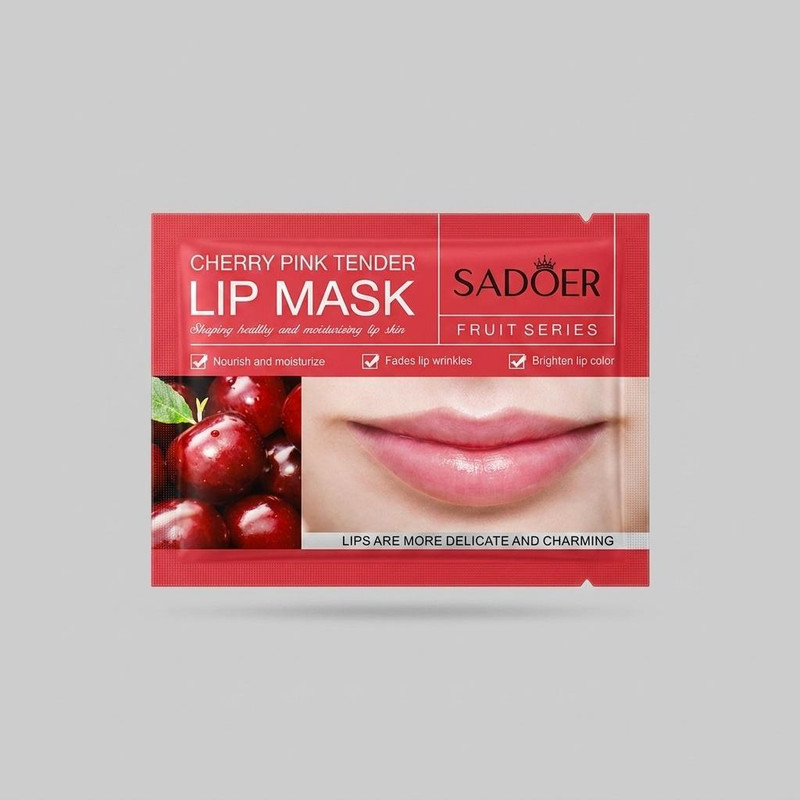 ماسک ورقه‌ای لب سادور مدل CHERRY TENDER آبرسان، جوان کننده، روشن کننده، ضد چروک، نرم‌کننده، حاوی ویتامین و هیالورونیک اسید، مناسب انواع پوست، وزن 8 گرم