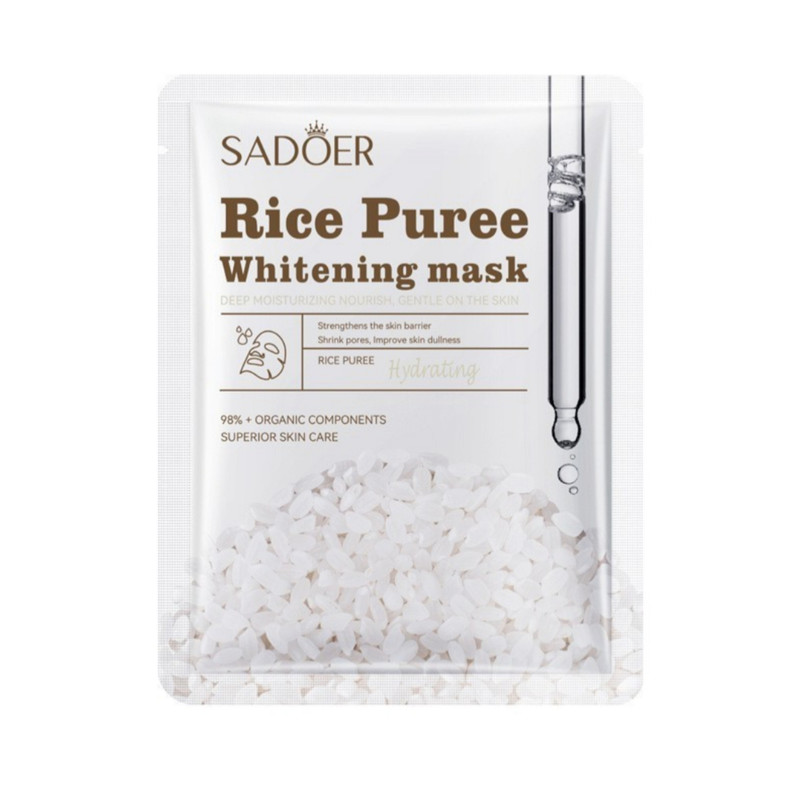 ماسک ورقهای صورت سادور مدل Rice Puree آبرسان، درخشان کننده، کوچک کننده منافذ باز پوست، جوان کننده، لایهبردار، روشن کننده، ضد چروک، محکم کننده، نرمکننده، مغذی، مرطوبکننده، محافظتکننده بدون الکل، حاوی ویتامین E و B6، مناسب انواع پوست بسته 4 عددی