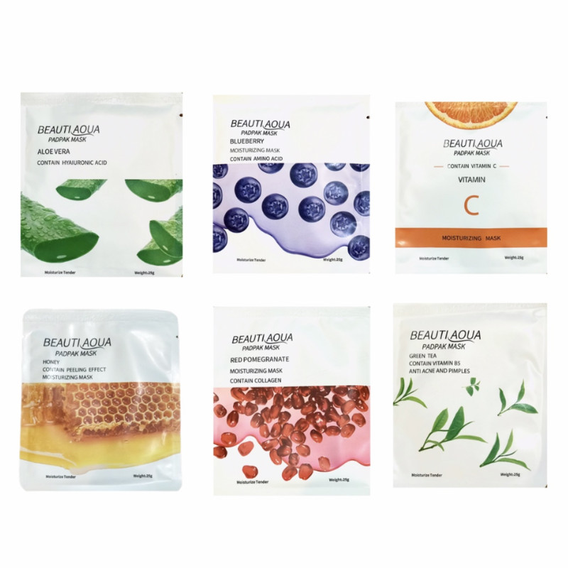 ماسک صورت آبرسان بیوتی آکوا بسته 6 عددی وزن 25 گرم با عصاره طبیعی، مناسب انواع پوست، نرم‌کننده، مغذی، لطافت‌بخش، لایه‌بردار، ضد جوش، شفاف‌کننده، جوان‌کننده و تغذیه‌کننده پوست صورت، گردن و دست