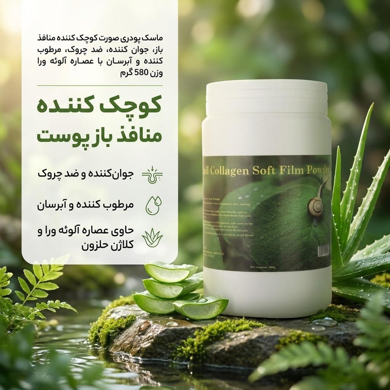 ماسک پودری صورت کوچک کننده منافذ باز، جوان کننده، ضد چروک، مرطوب کننده و آبرسان با عصاره آلوئه ورا وزن 580 گرم