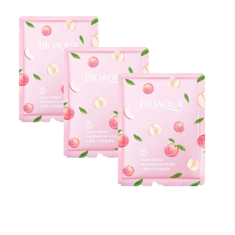 ماسک صورت بایو آکوا مدل peach وزن 30 گرم بسته 3 عددی