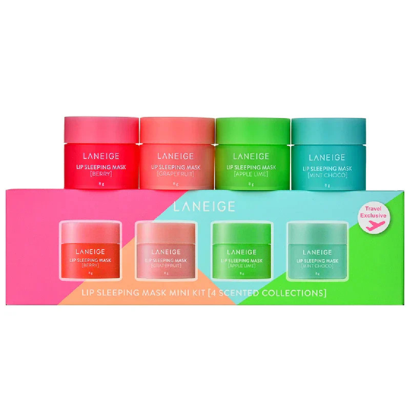 ماسک لب شب آبرسان و مرطوبکننده لانیژ مدل EX با هیالورونیک اسید، نرمکننده و ترمیمکننده، مناسب انواع پوست، مجموعه 4 عددی 8 گرم رنگی
