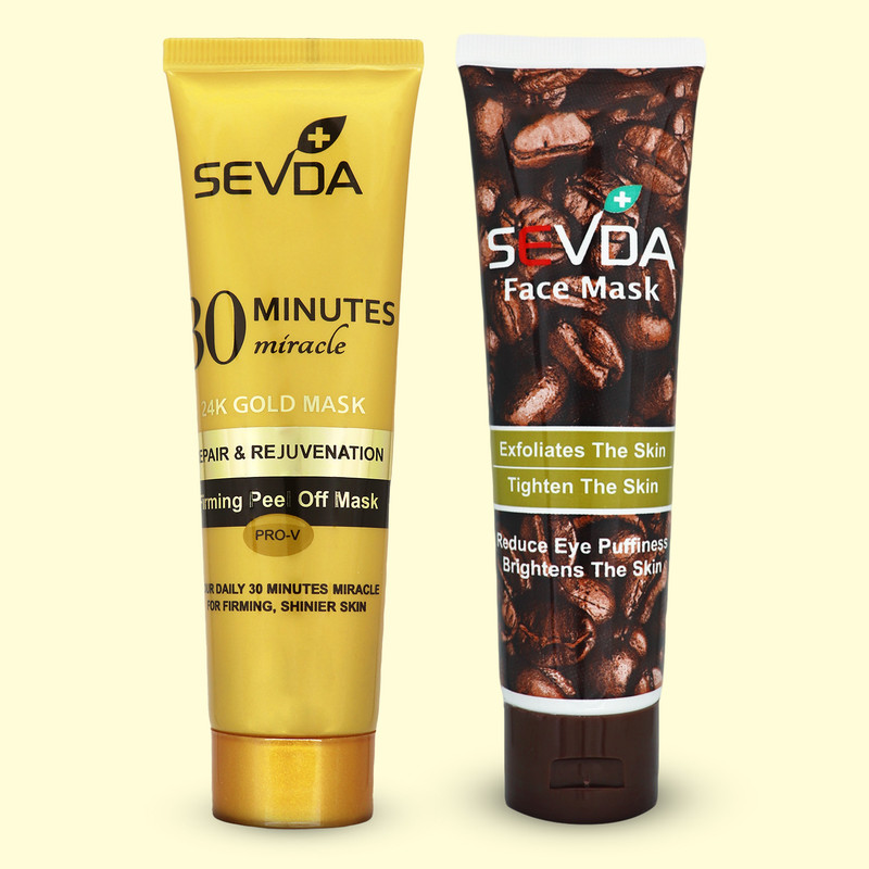 ماسک صورت پیل آف سودا مدل قهوه و طلا حجم 100 میلیلیتر تسکیندهنده، شادابکننده، نرمکننده و شفافکننده پوست صورت مجموعه 2 عددی